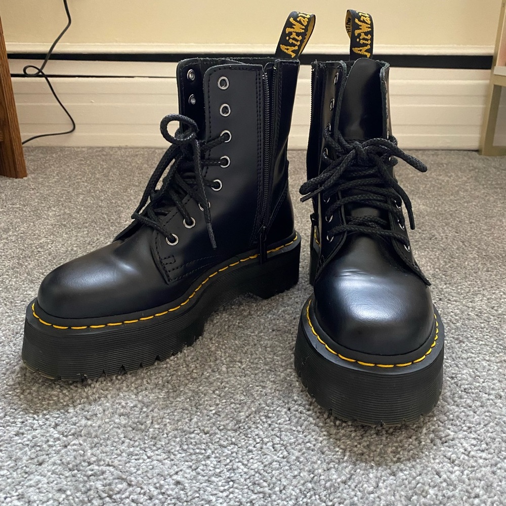 Dr. Martens Jadon Smooth Black Leather Platform Combat Boots